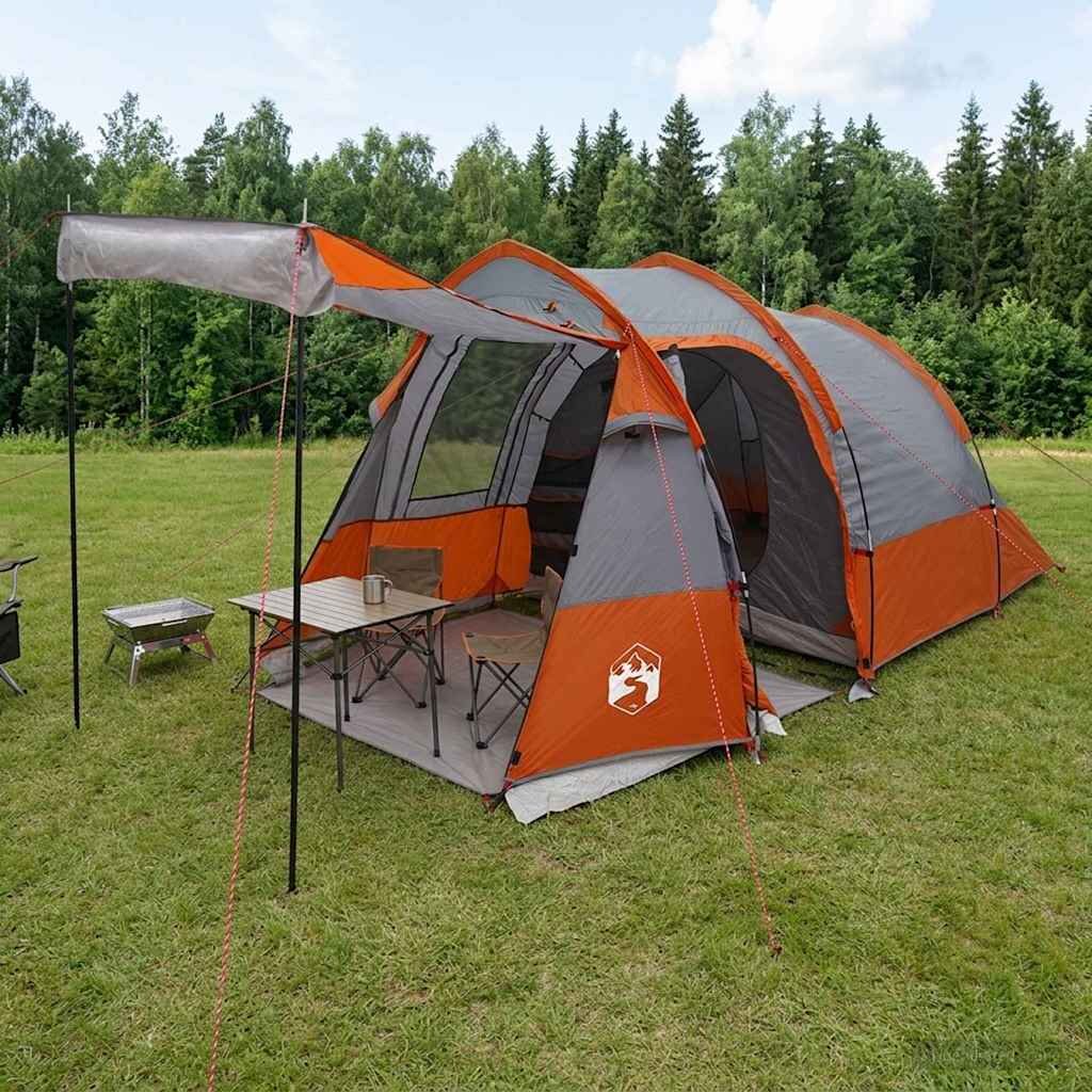 vidaXL Тунелна палатка Сив и оранжев 390 x 215 x 152 см