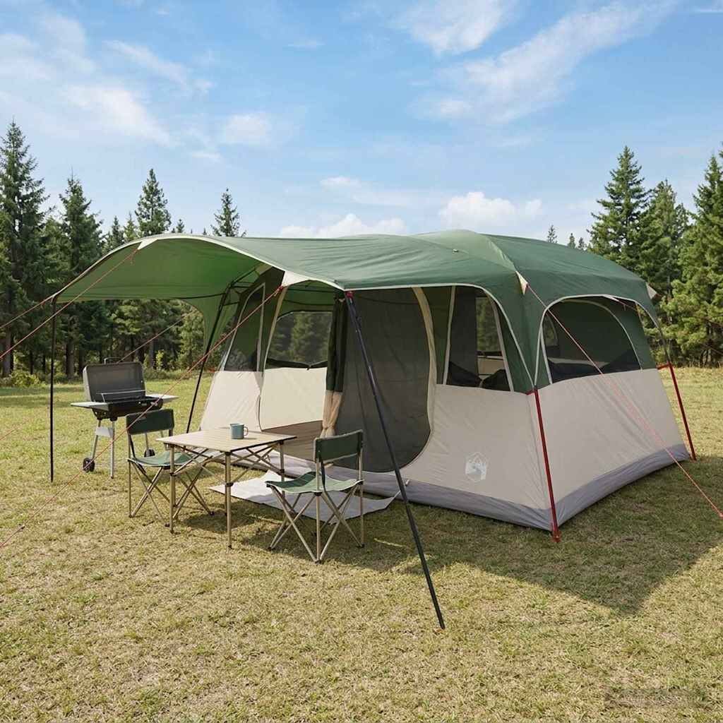 vidaXL Тунелна палатка Зелено 427 x 305 x 205 см Полиестер и стомана
