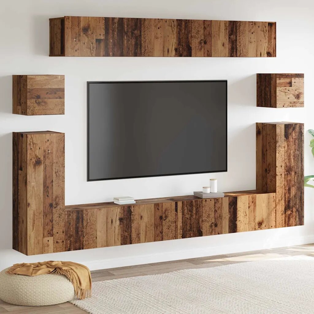 vidaXL ТВ Единици Монтиране на стена 4 pcs Старо дърво Инженерно дърво