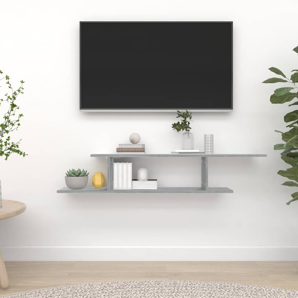 vidaXL ТВ рафт стенен монтаж сив сонома 125x18x23 см инженерно дърво
