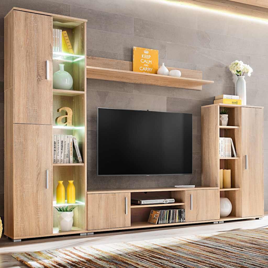 vidaXL ТВ секция с LED осветление дъб сонома