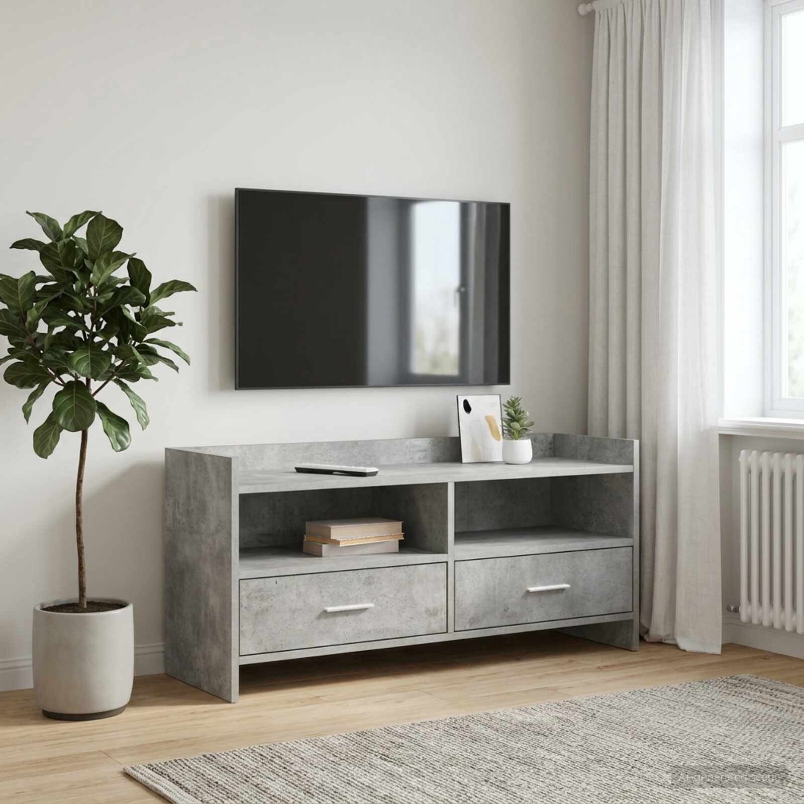 vidaXL ТВ шкаф 100 x 33 x 47 см Бетонно сиво Инженерна дървесина