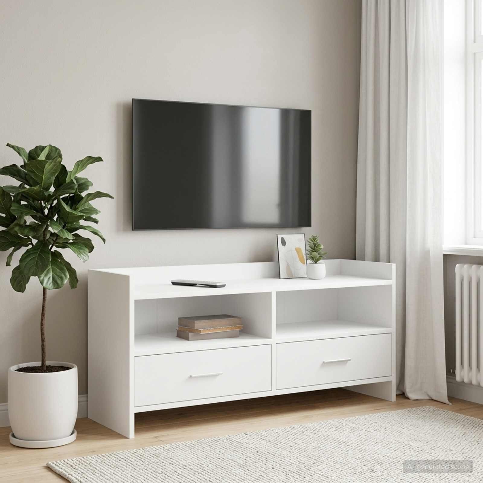 vidaXL ТВ шкаф 100 x 33 x 47 см Бяло Инженерна дървесина