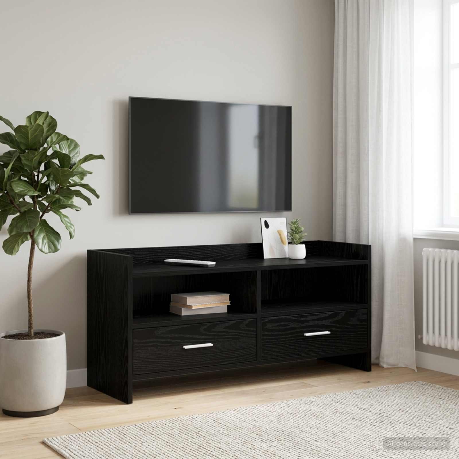 vidaXL ТВ шкаф 100 x 33 x 47 см Черен дъб Инженерна дървесина