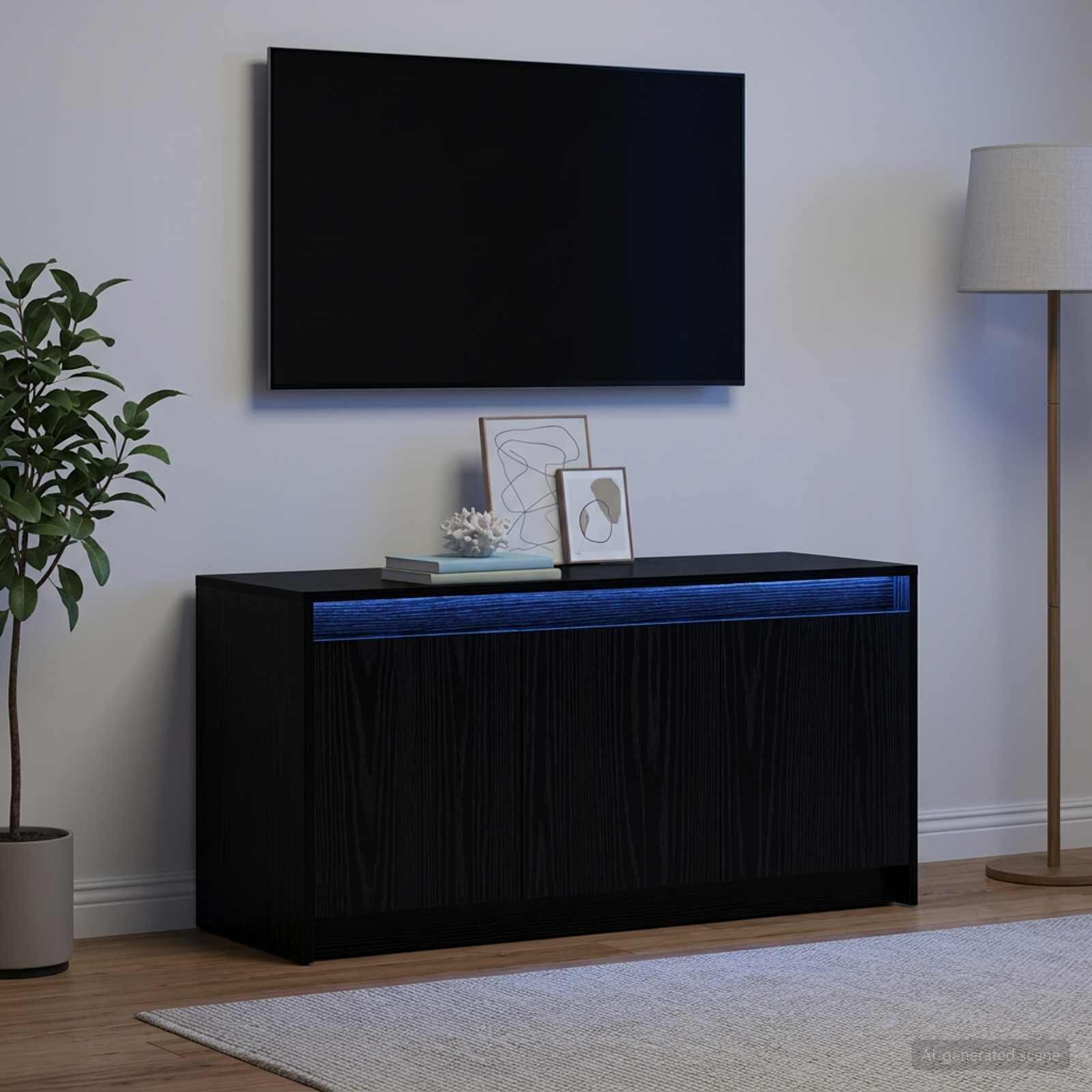 vidaXL ТВ шкаф 100 x 34 x 50 см Черен дъб Инженерна дървесина