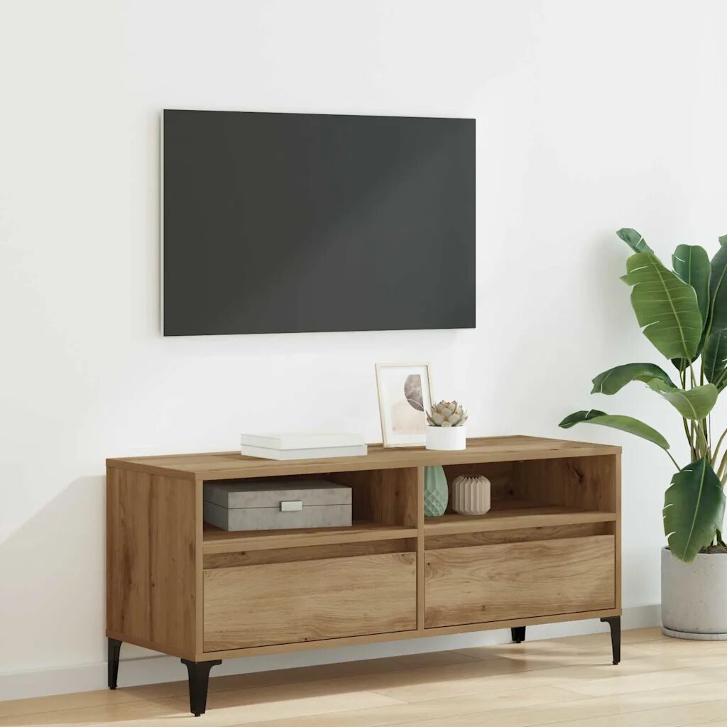 vidaXL ТВ шкаф 100 x 345 x 445 см Дъб Инженерна дървесина и желязо