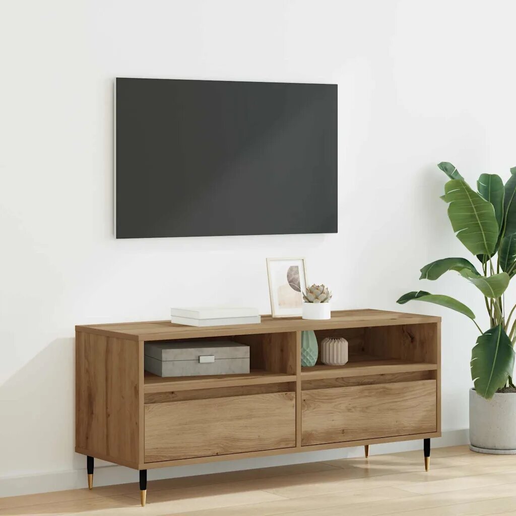 vidaXL ТВ шкаф 100 x 345 x 445 см Дъб Инженерна дървесина и желязо