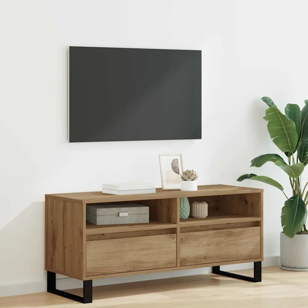 vidaXL ТВ шкаф 100 x 345 x 445 см Дъб Инженерна дървесина и желязо