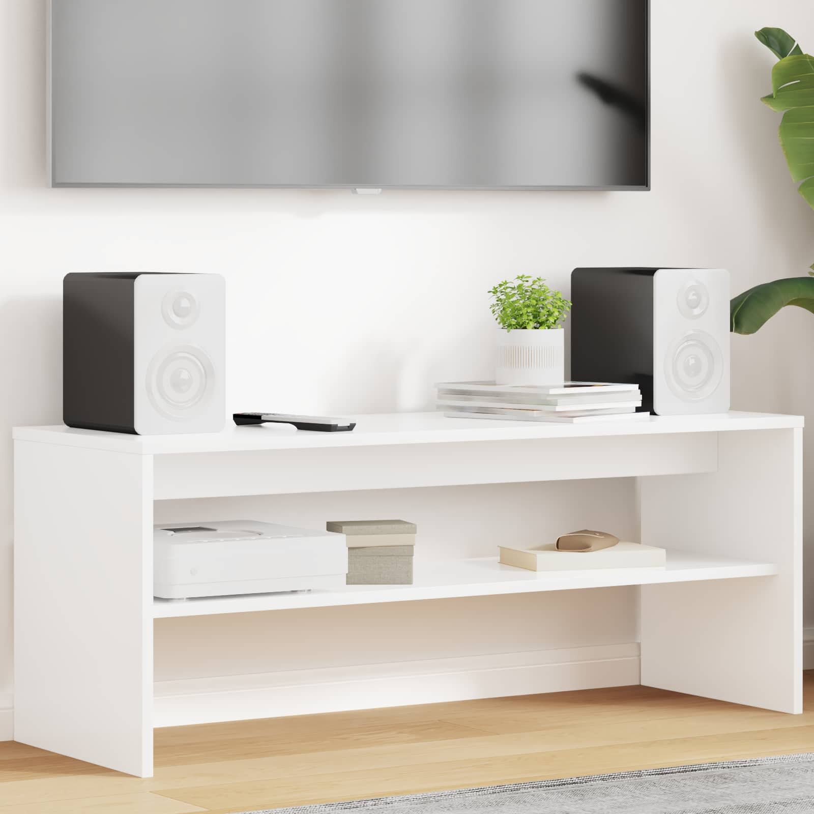 vidaXL ТВ шкаф 100 x 35 x 40 см Бяло Инженерна дървесина