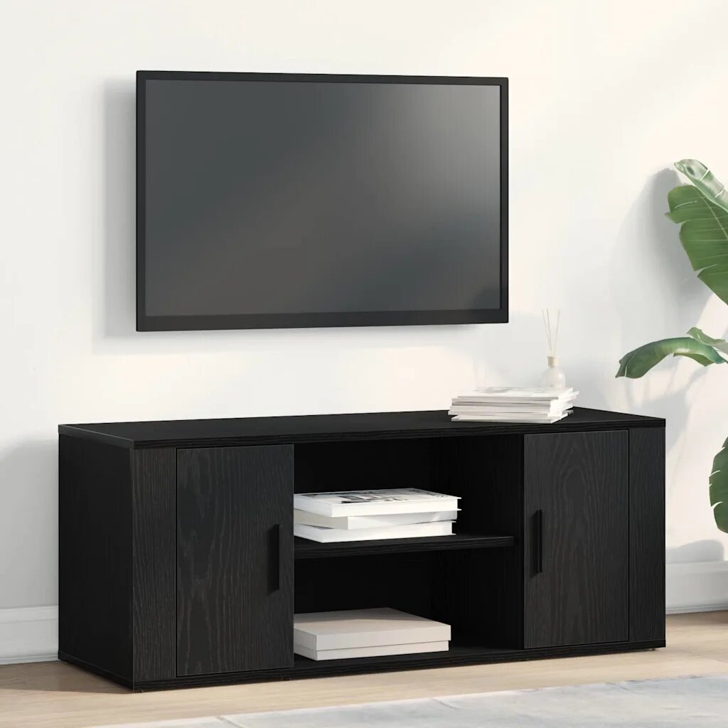 vidaXL ТВ шкаф 100 x 35 x 40 см Черен дъб Инженерна дървесина