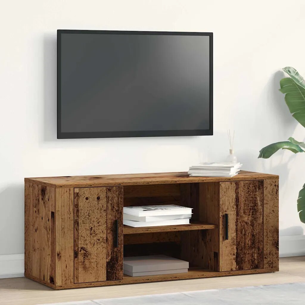 vidaXL ТВ шкаф 100 x 35 x 40 см Старо дърво Инженерна дървесина