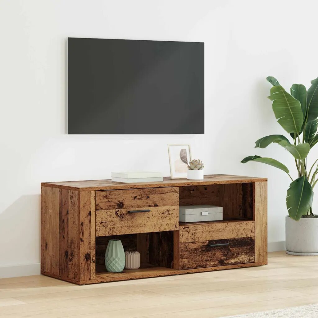 vidaXL ТВ шкаф 100 x 35 x 40 см Старо дърво Инженерна дървесина