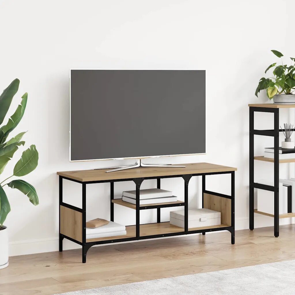 vidaXL ТВ шкаф 100 x 35 x 45 см Дъб Инженерна дървесина и желязо
