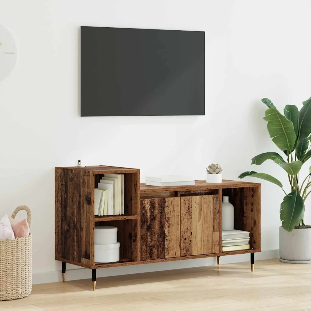 vidaXL ТВ шкаф 100 x 35 x 55 см Старо дърво Инженерна дървесина