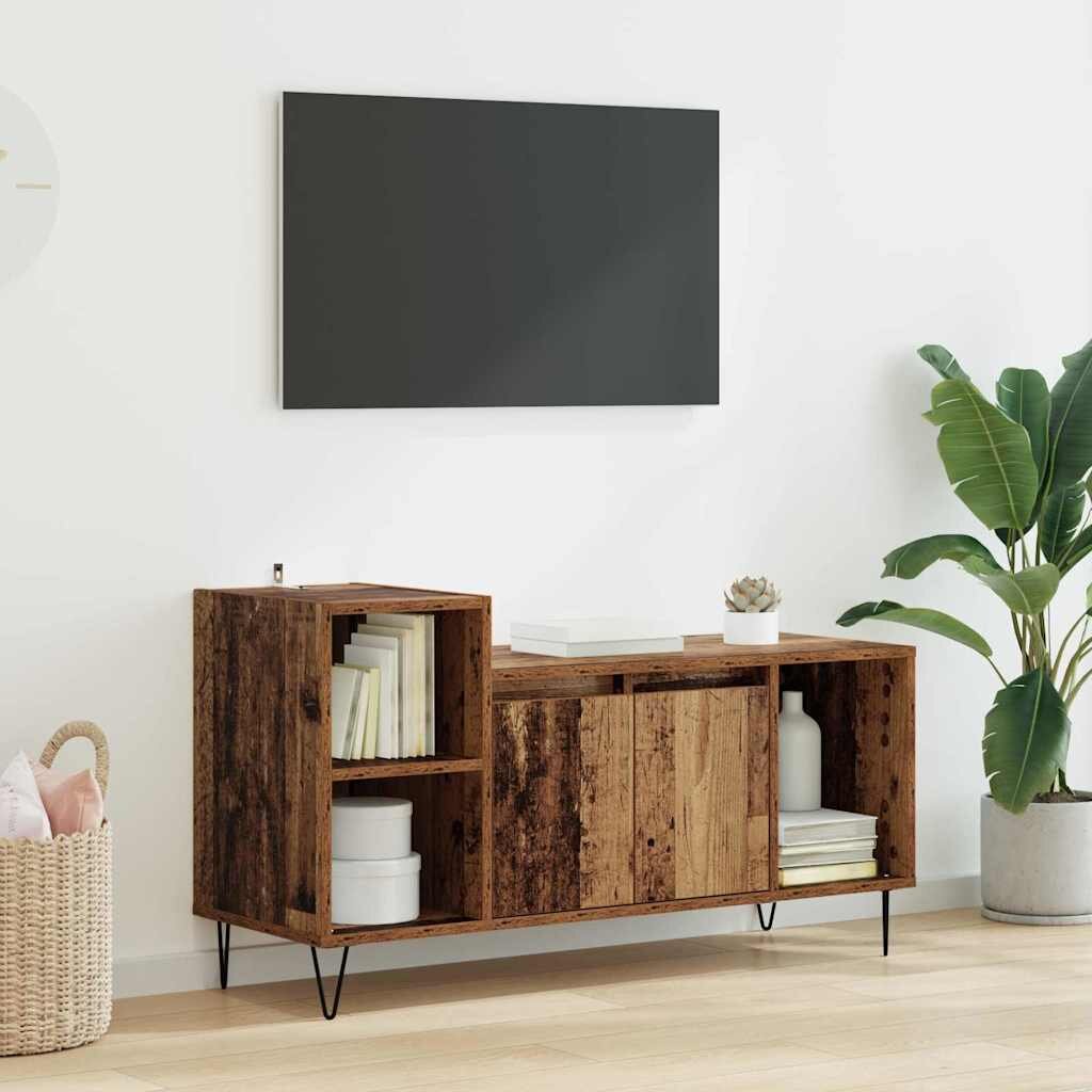 vidaXL ТВ шкаф 100 x 35 x 55 см Старо дърво Инженерна дървесина