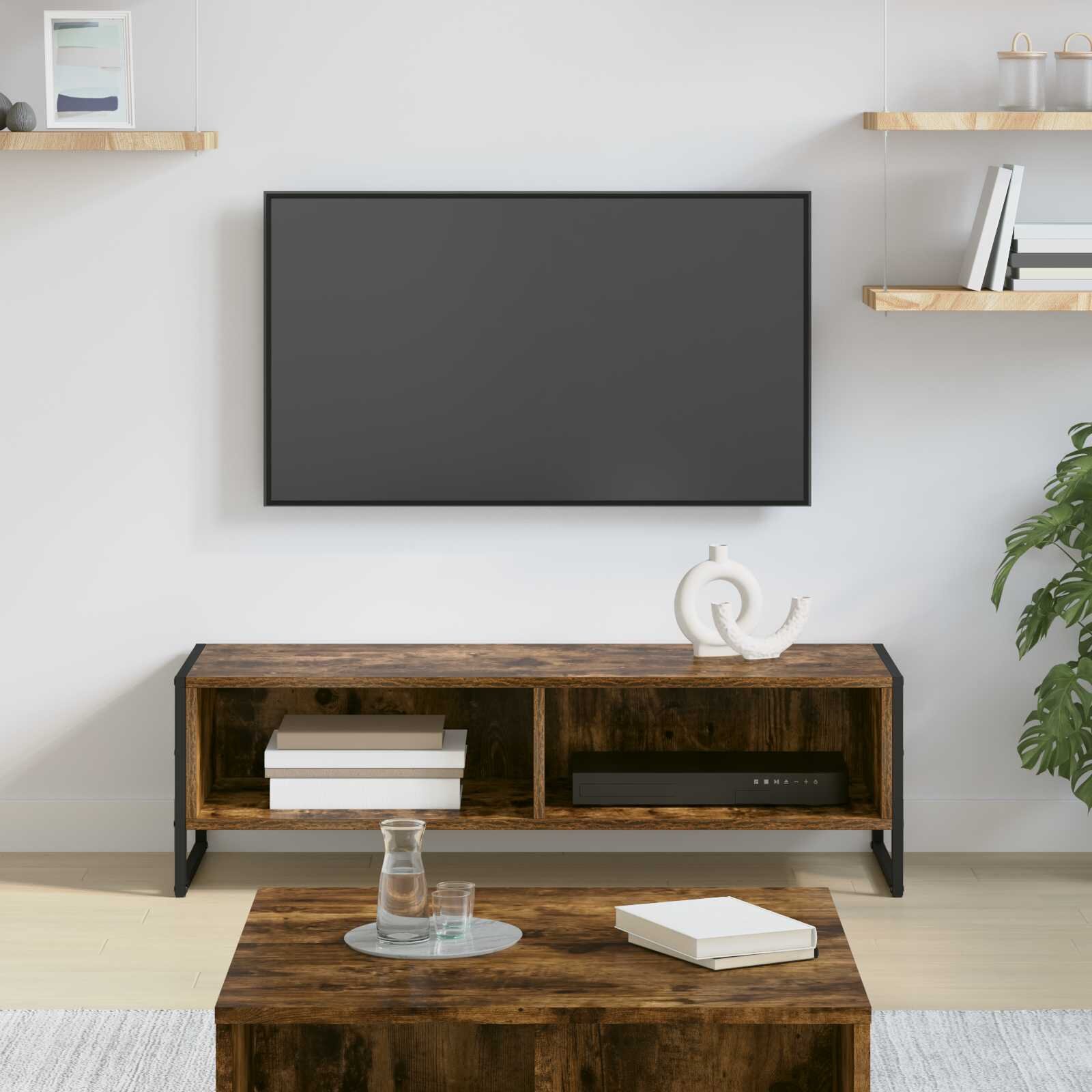 vidaXL ТВ шкаф 100 x 36.5 x 30.5 см Димящ дъб Инженерна дървесина