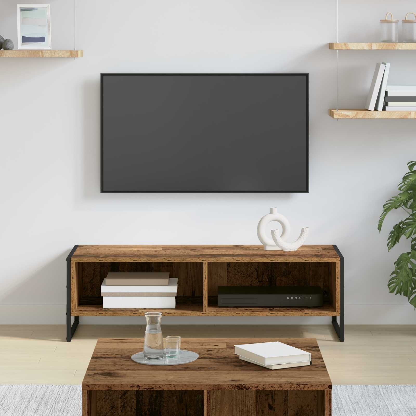 vidaXL ТВ шкаф 100 x 36.5 x 30.5 см Старо дърво Инженерна дървесина