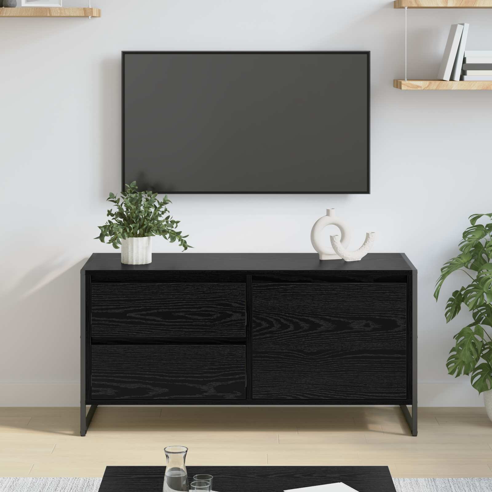 vidaXL ТВ шкаф 100 x 36 x 49.5 см Черния дъб Инженерна дървесина