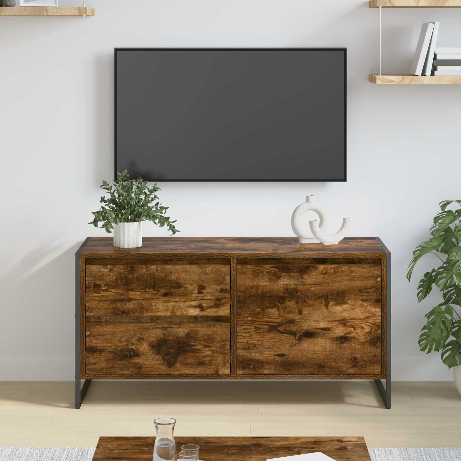 vidaXL ТВ шкаф 100 x 36 x 49.5 см Димящ дъб Инженерна дървесина