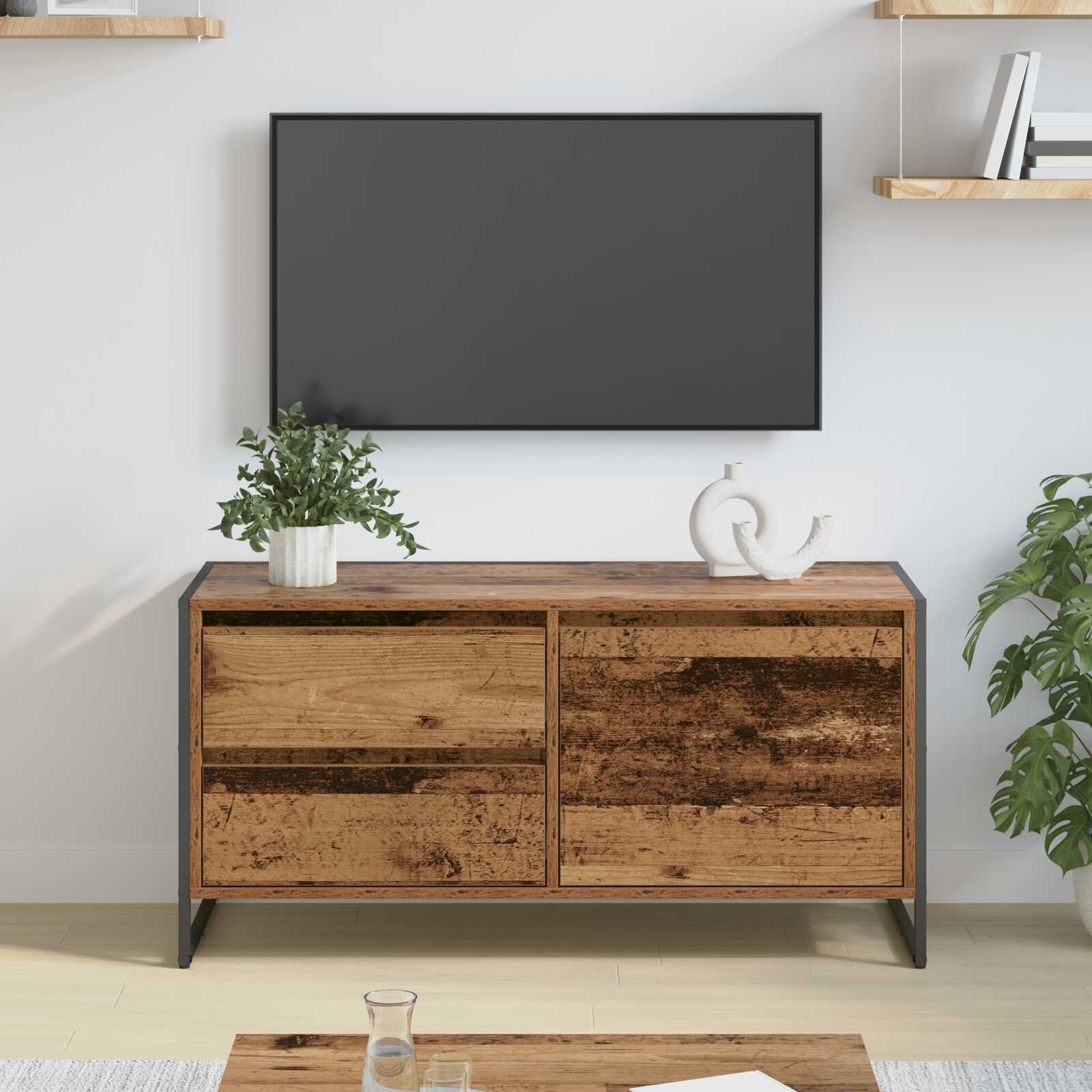vidaXL ТВ шкаф 100 x 36 x 49.5 см Старо дърво Инженерна дървесина