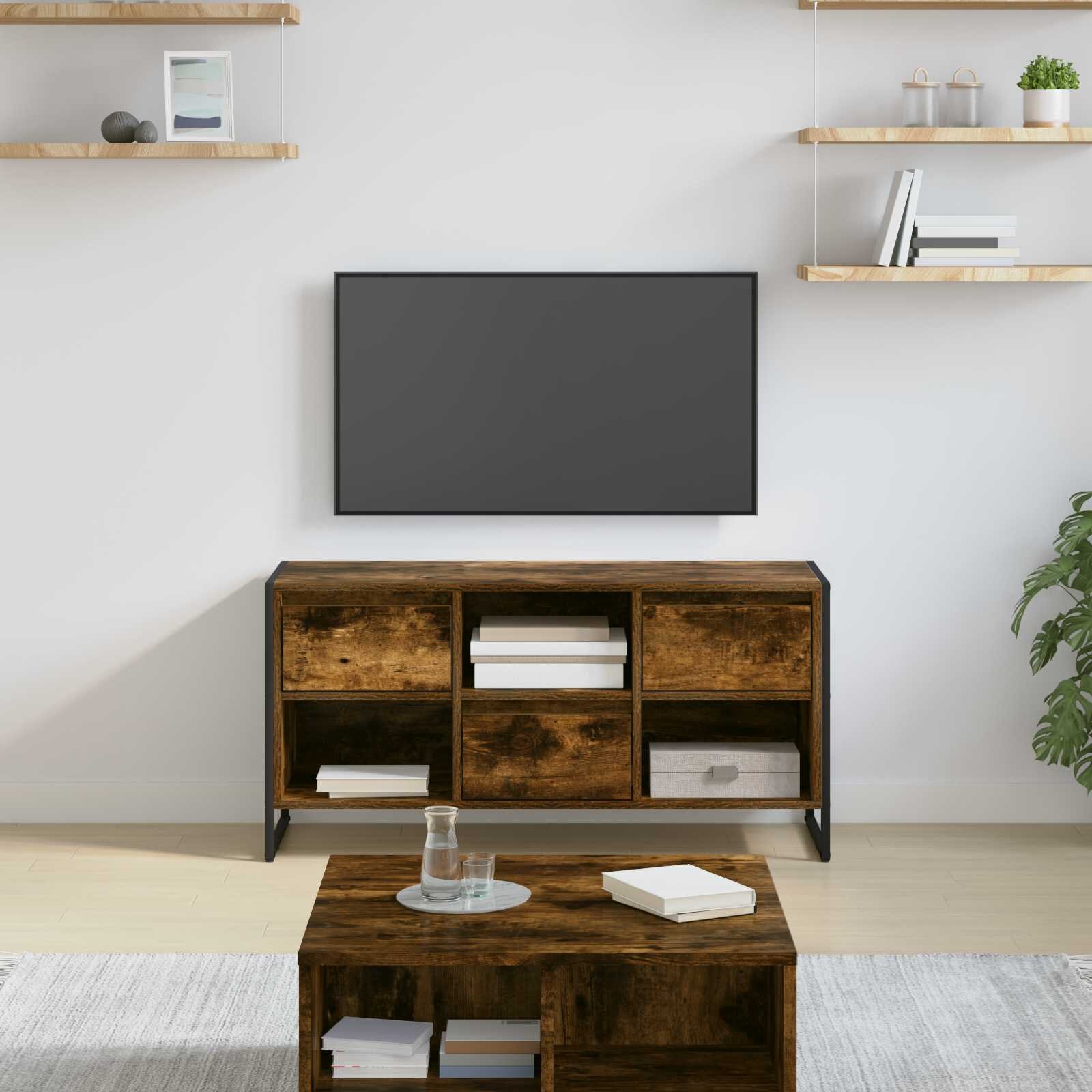 vidaXL ТВ шкаф 100 x 36 x 495 см Димящ дъб Инженерна дървесина