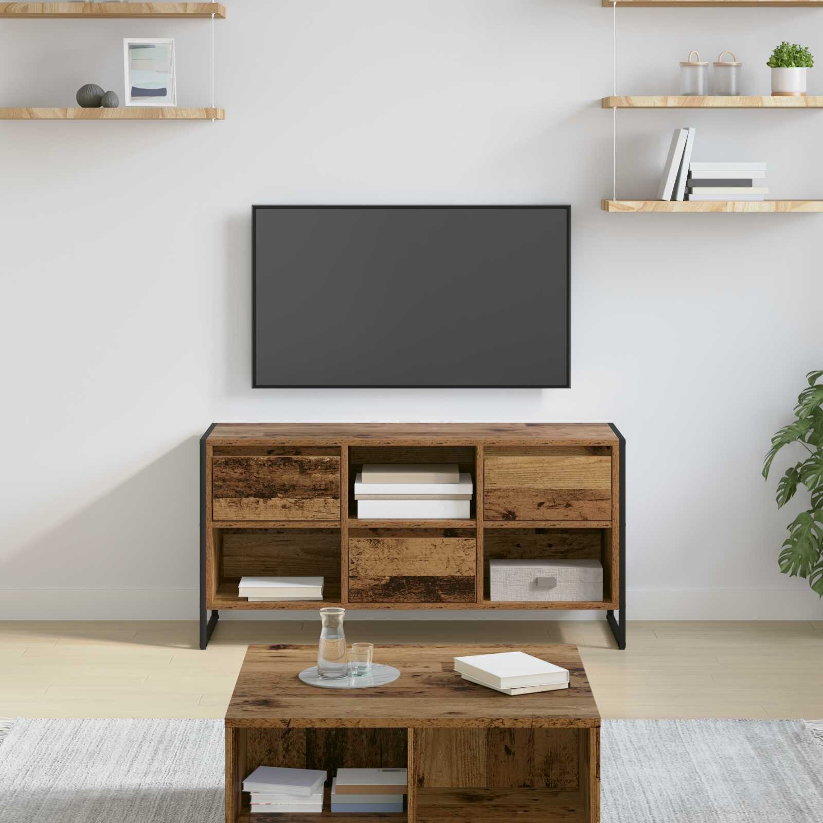 vidaXL ТВ шкаф 100 x 36 x 495 см Старо дърво Инженерна дървесина