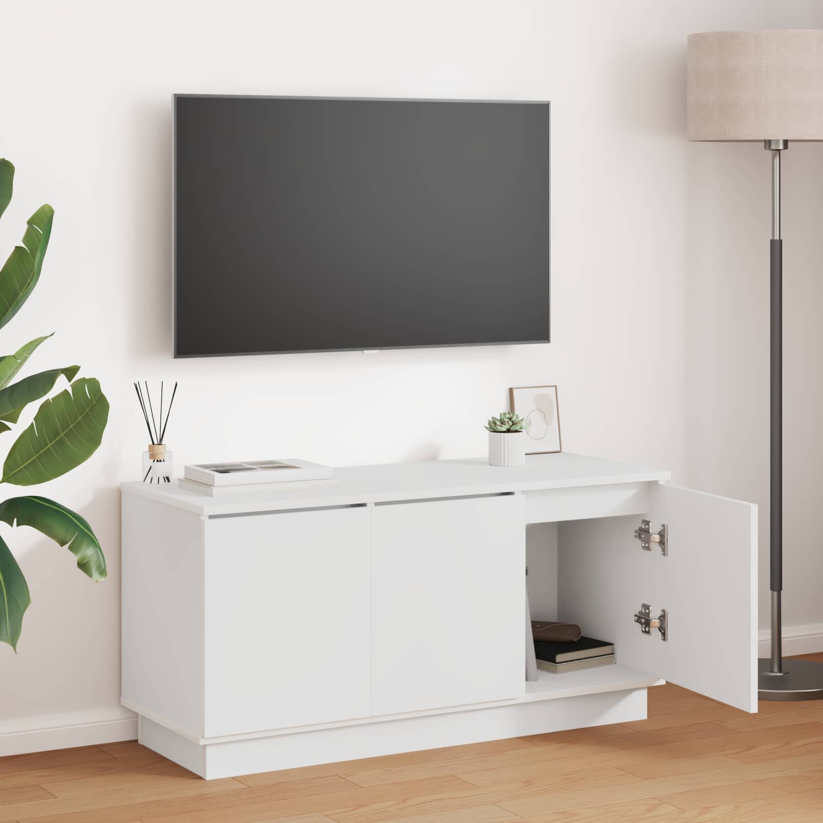 vidaXL ТВ шкаф 100 x 38 x 49 см Бяло Инженерна дървесина