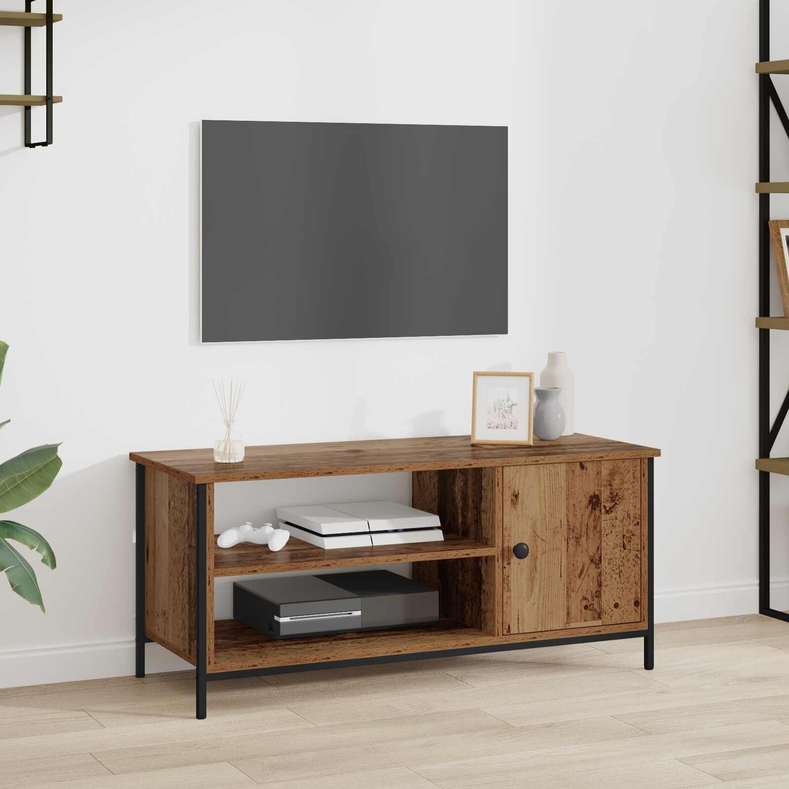 vidaXL ТВ шкаф 100 x 40 x 45 cm Старо дърво Инженерна дървесина