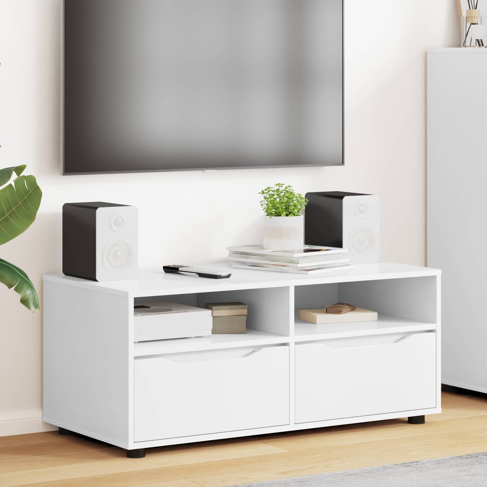 vidaXL ТВ шкаф 100 x 48 x 43 см Бяло Инженерна дървесина