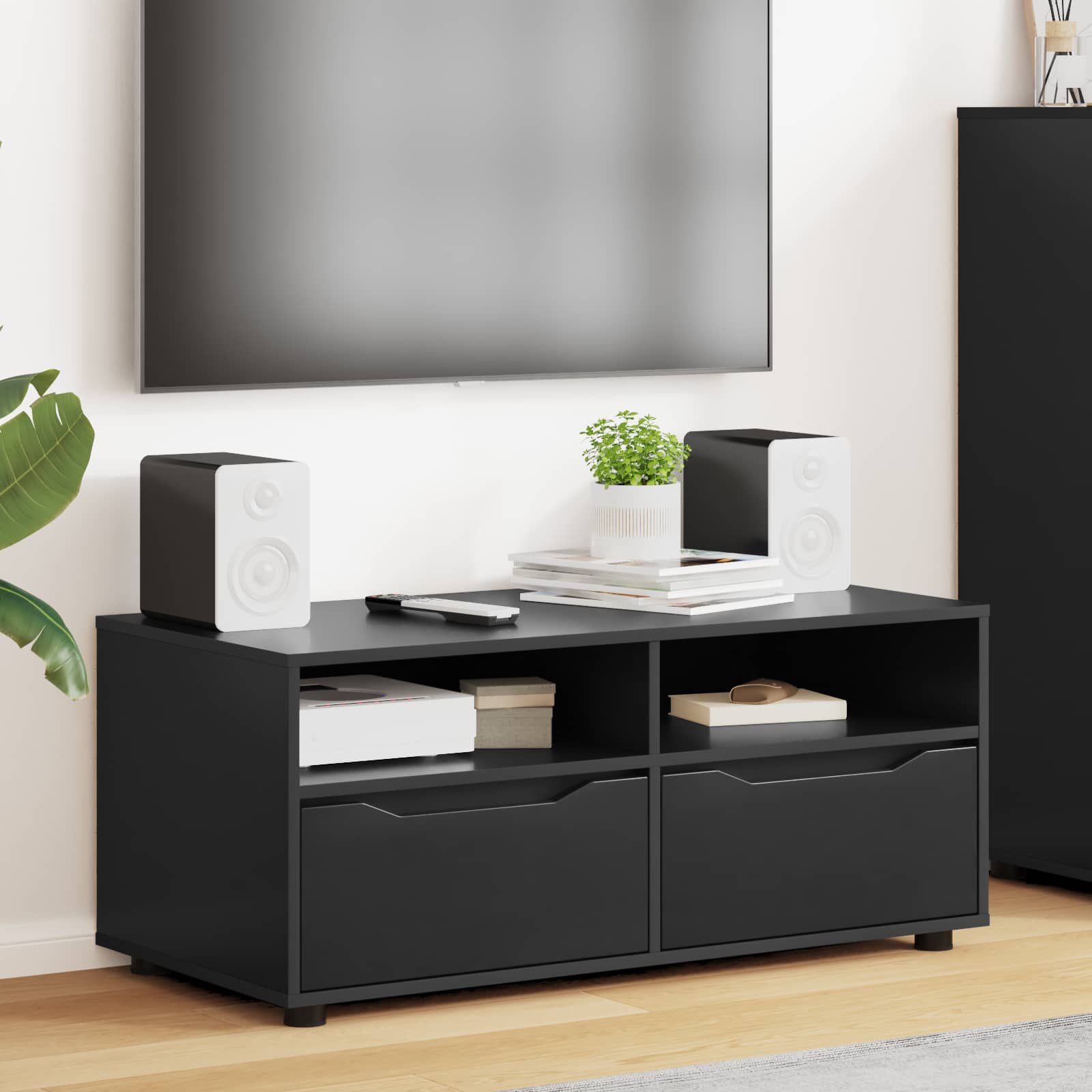 vidaXL ТВ шкаф 100 x 48 x 43 см Черно Инженерна дървесина