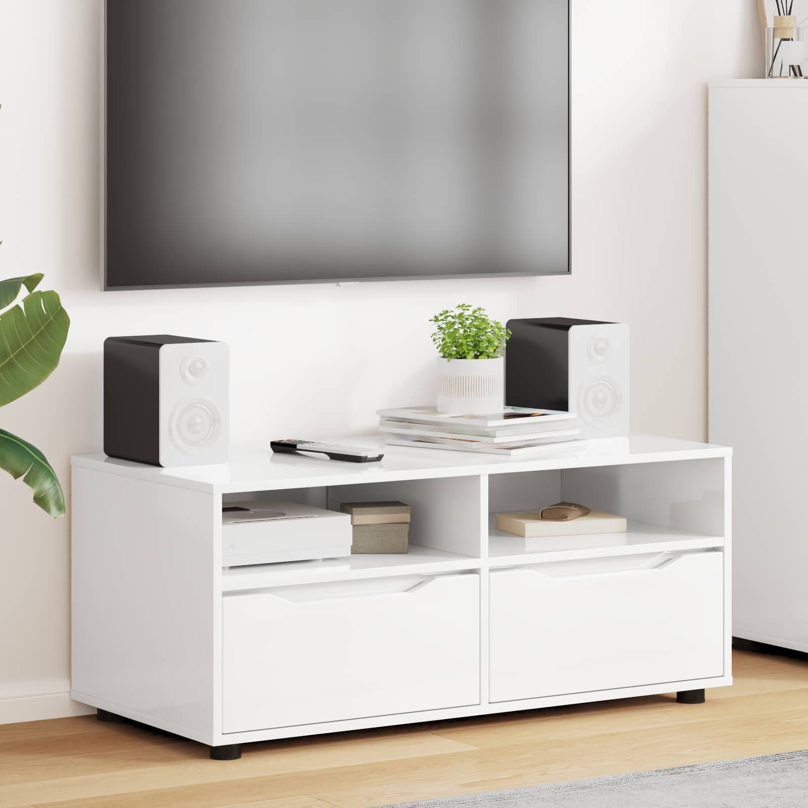 vidaXL ТВ шкаф 100 x 48 x 43 см Лъскаво бяло Инженерна дървесина