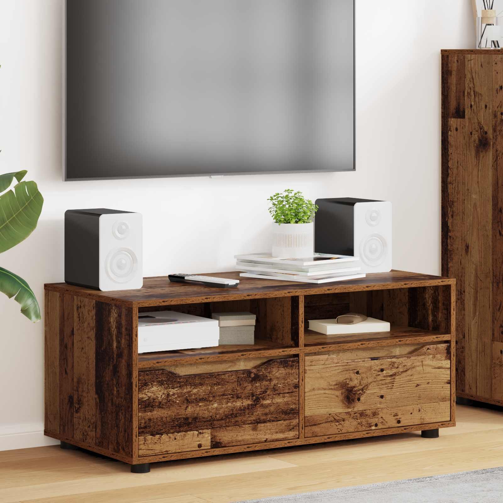 vidaXL ТВ шкаф 100 x 48 x 43 см Старо дърво Инженерна дървесина