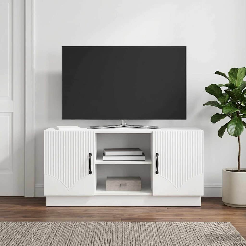 vidaXL ТВ шкаф 102 x 345 x 47 см Бял гланц Инженерна дървесина