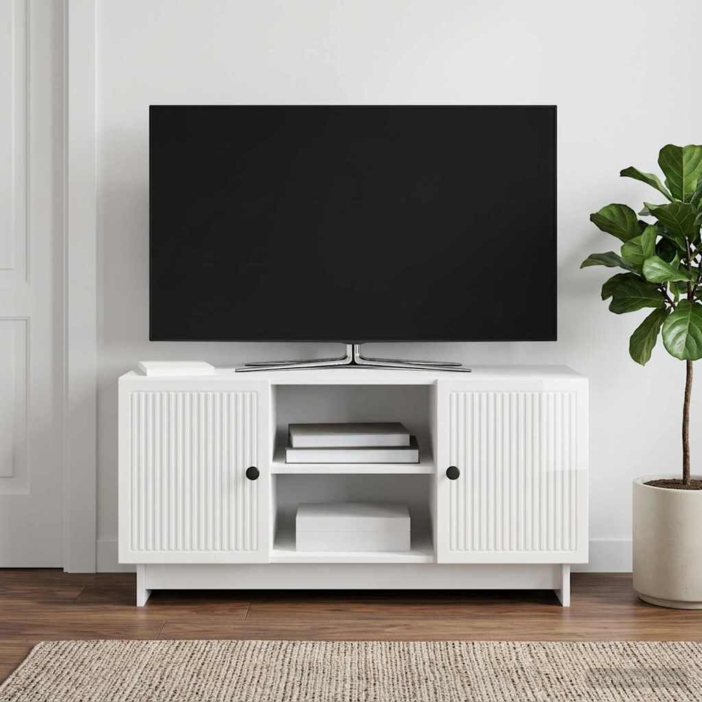 vidaXL ТВ шкаф 102 x 345 x 50 см Бял гланц Инженерна дървесина