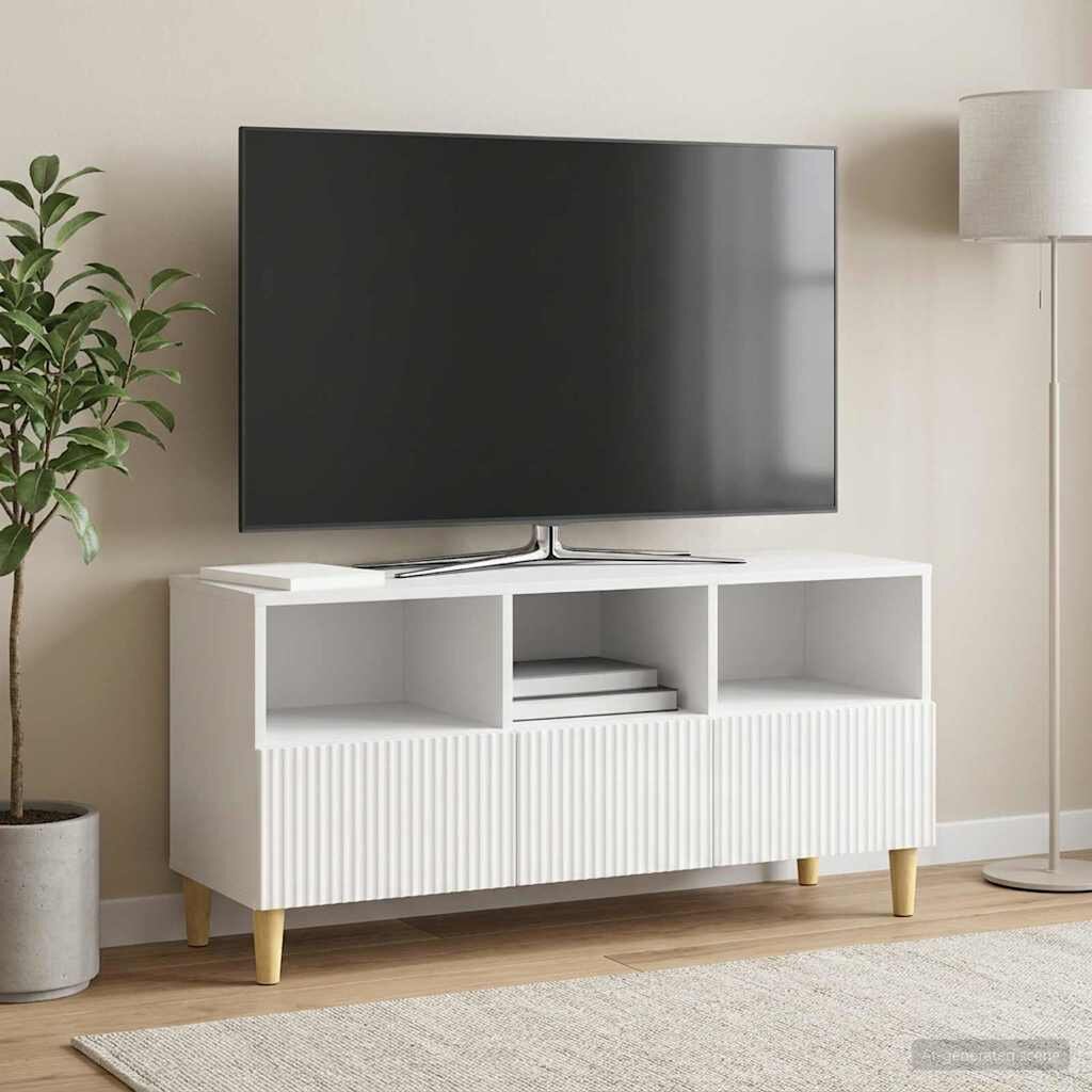 vidaXL ТВ шкаф 102 x 345 x 50 см Бял гланц Инженерна дървесина