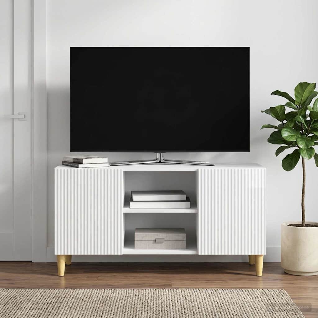 vidaXL ТВ шкаф 102 x 345 x 50 см Бял гланц Инженерна дървесина