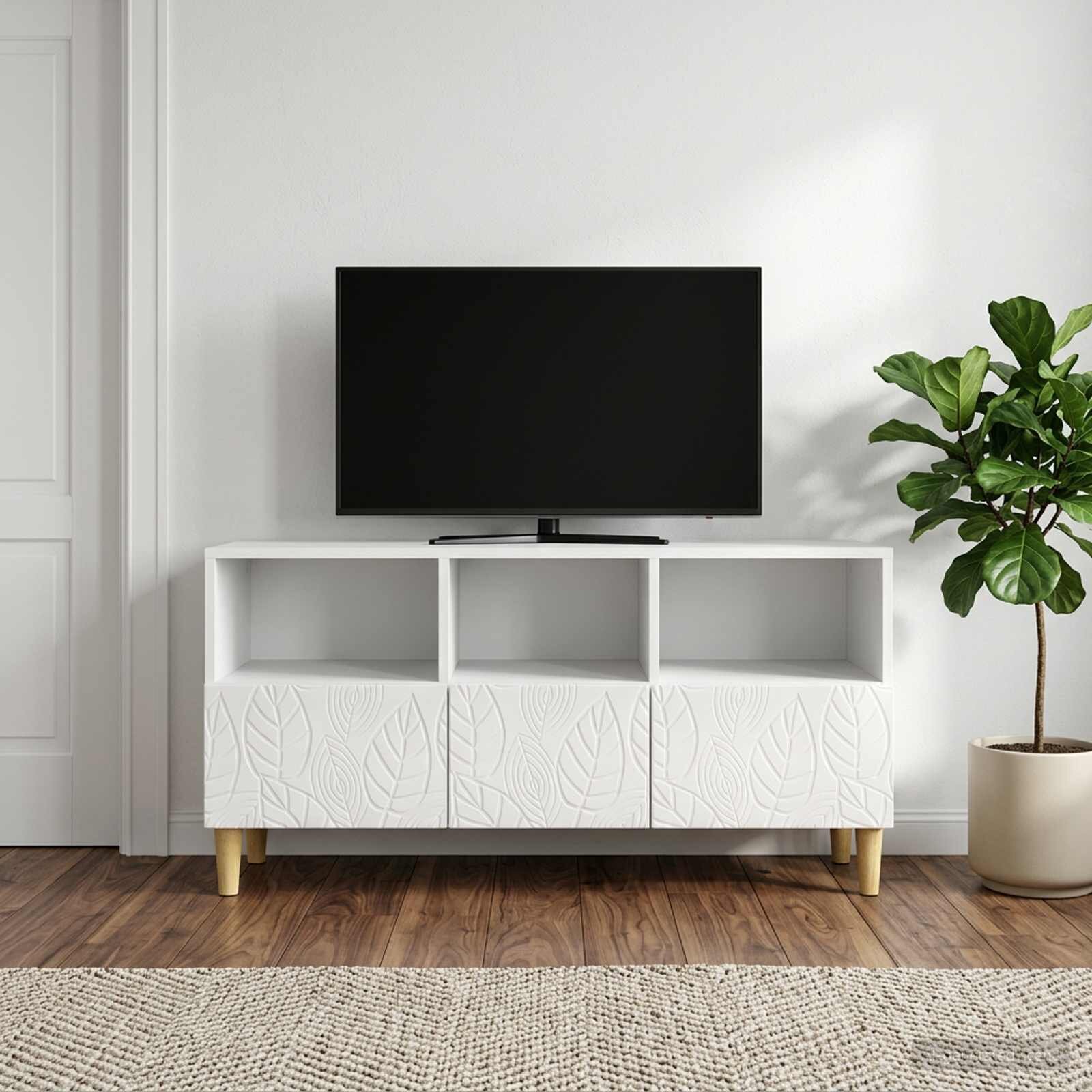 vidaXL ТВ шкаф 102 x 345 x 50 см Бял гланц Инженерна дървесина