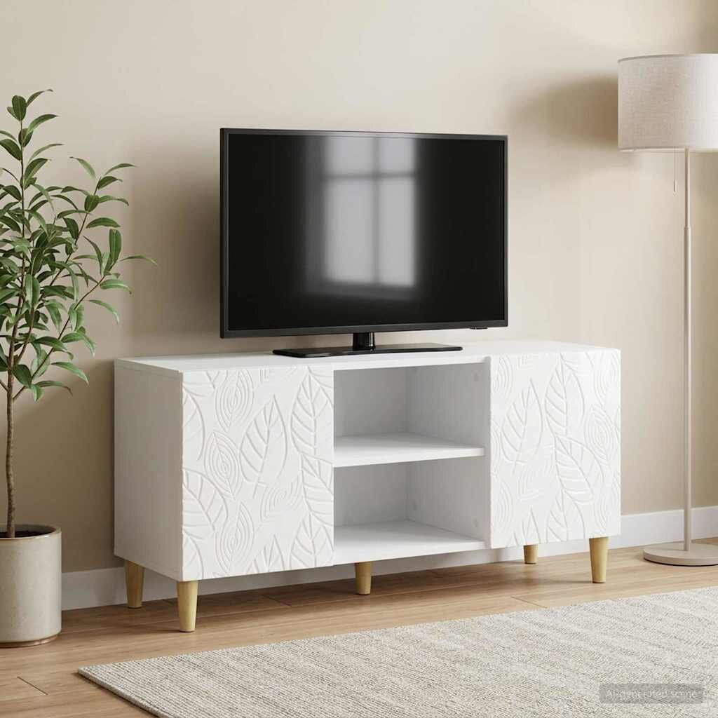 vidaXL ТВ шкаф 102 x 345 x 50 см Бял гланц Инженерна дървесина