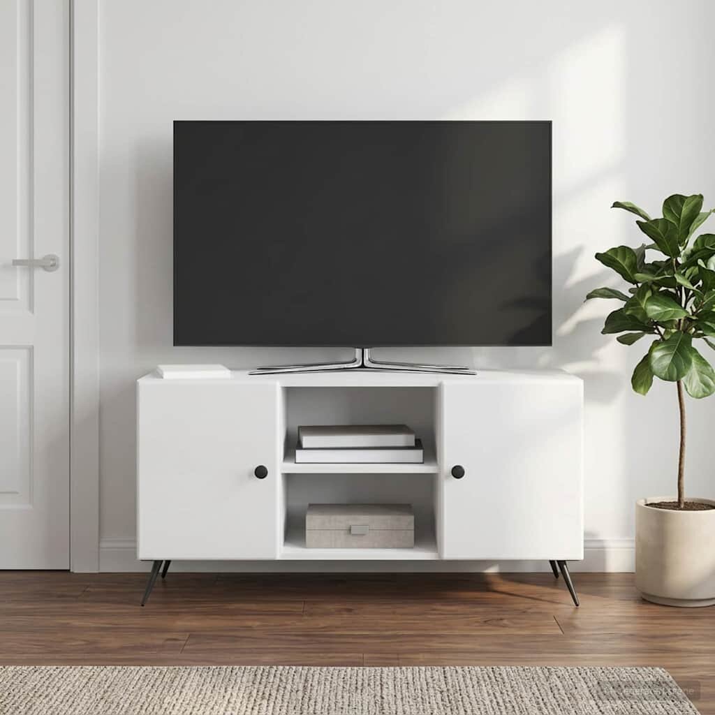 vidaXL ТВ шкаф 102 x 345 x 50 см Бял гланц Инженерна дървесина