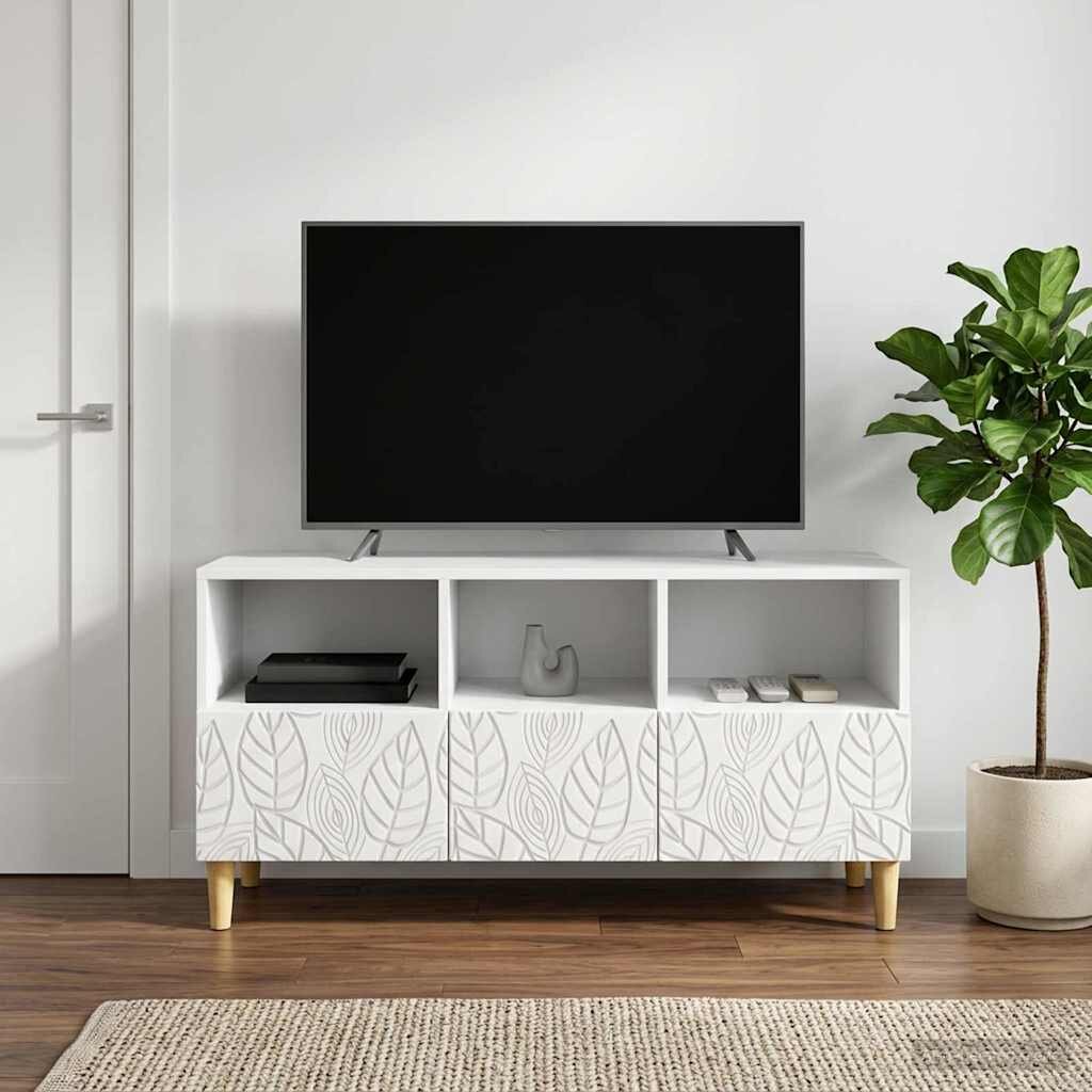 vidaXL ТВ шкаф 102 x 345 x 50 см Бяло Инженерна дървесина