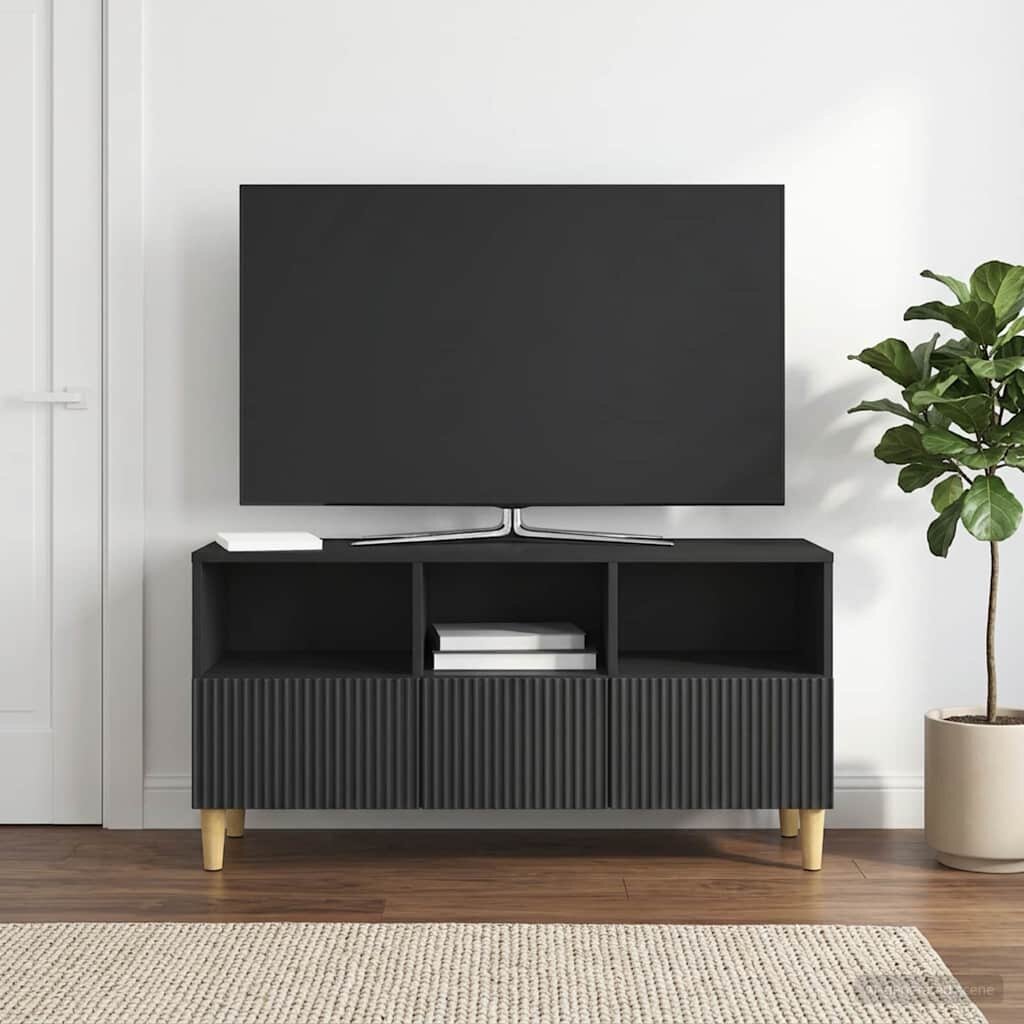 vidaXL ТВ шкаф 102 x 345 x 50 см Черно Инженерна дървесина