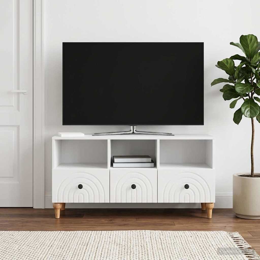 vidaXL ТВ шкаф 102 x 345 x 50 см Висок Гланцов Бял