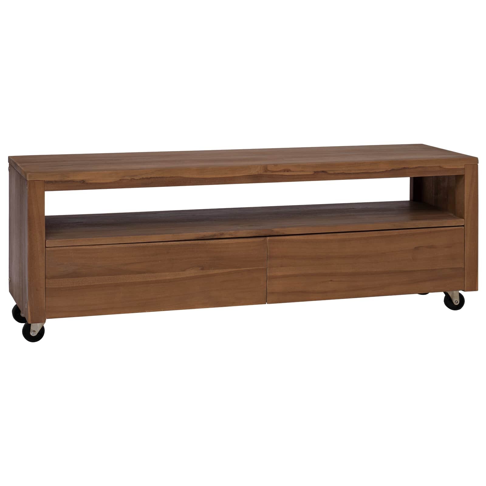 vidaXL ТВ шкаф 110 x 30 x 40 cm Натурално Солидно тиково дърво