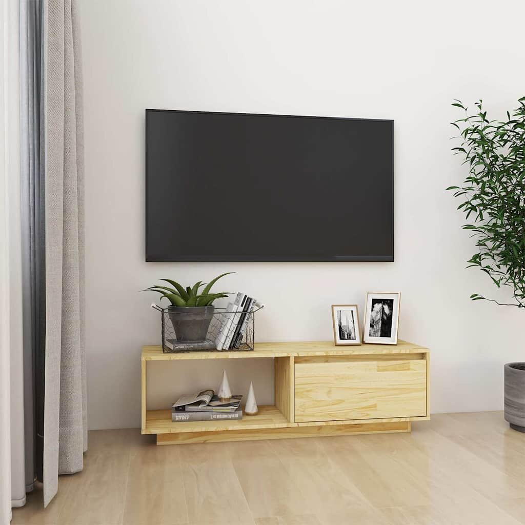 vidaXL ТВ шкаф 110x30x335 см борово дърво масив