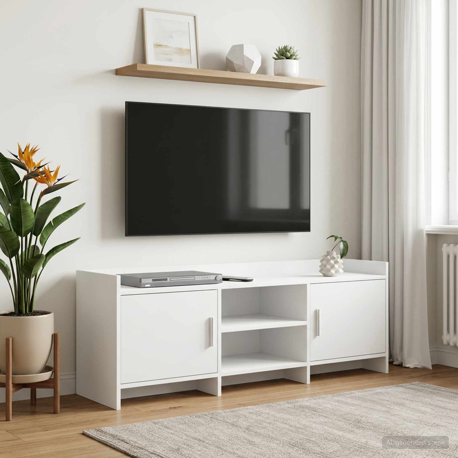 vidaXL ТВ шкаф 130 x 33 x 47 см Бяло Инженерна дървесина