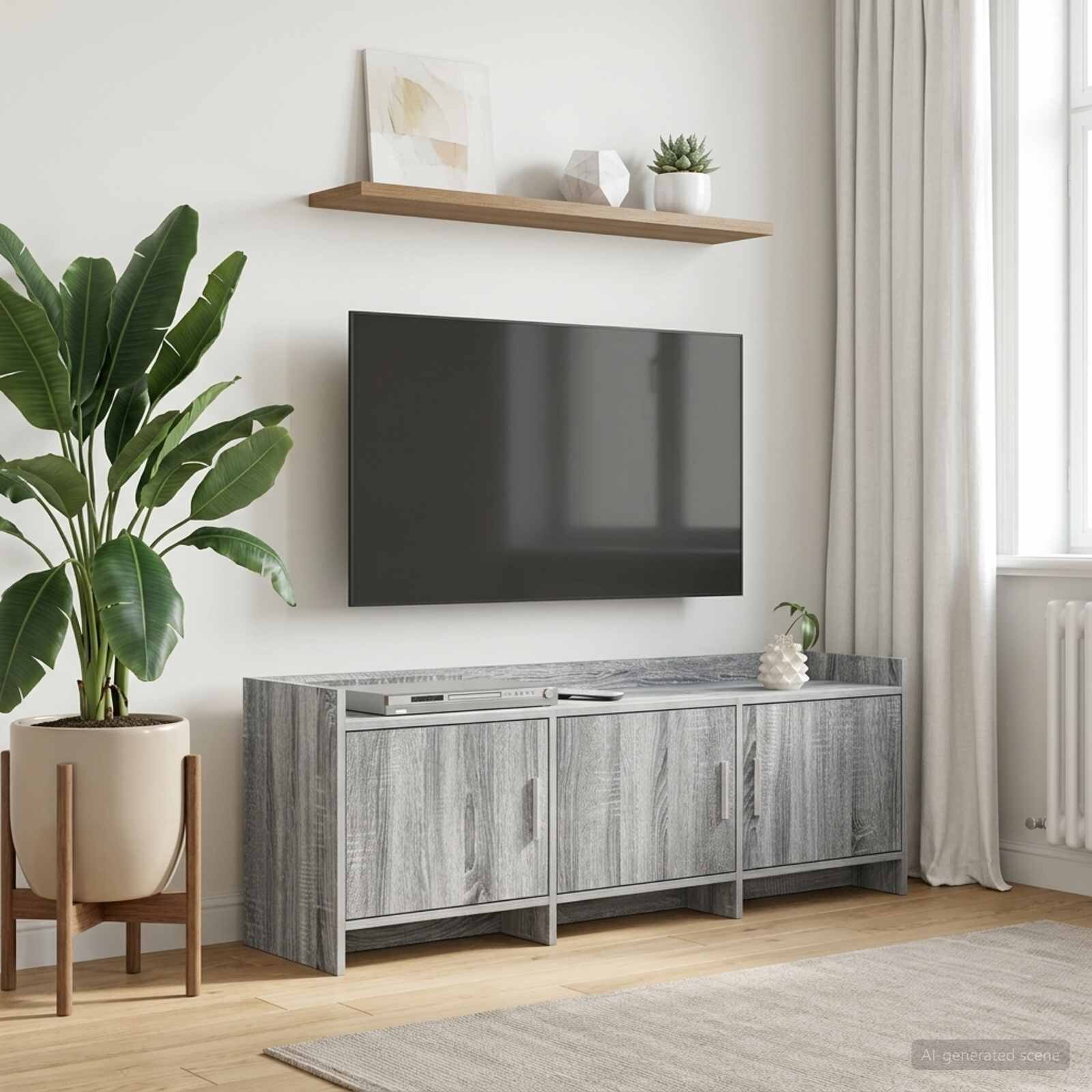 vidaXL ТВ шкаф 130 x 33 x 47 см Сив Сонома Инженерна дървесина