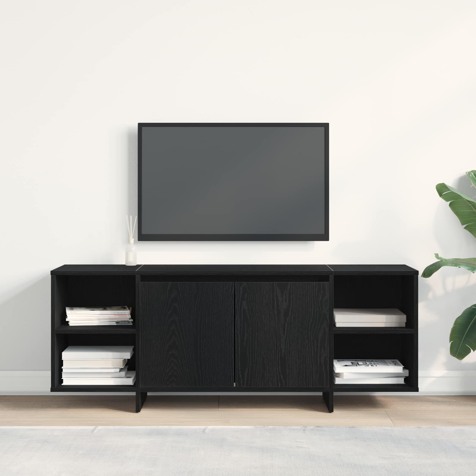 vidaXL ТВ шкаф 130 x 35 x 50 см Черен дъб Инженерна дървесина