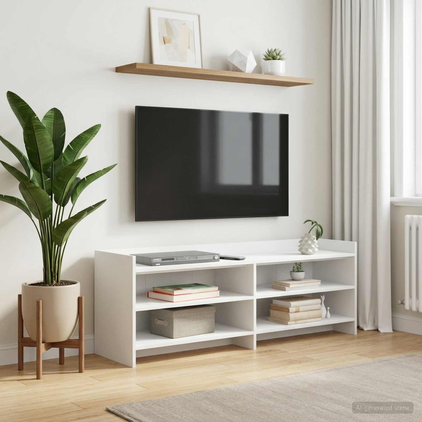 vidaXL ТВ шкаф 135 x 33 x 47 см Бяло Инженерна дървесина