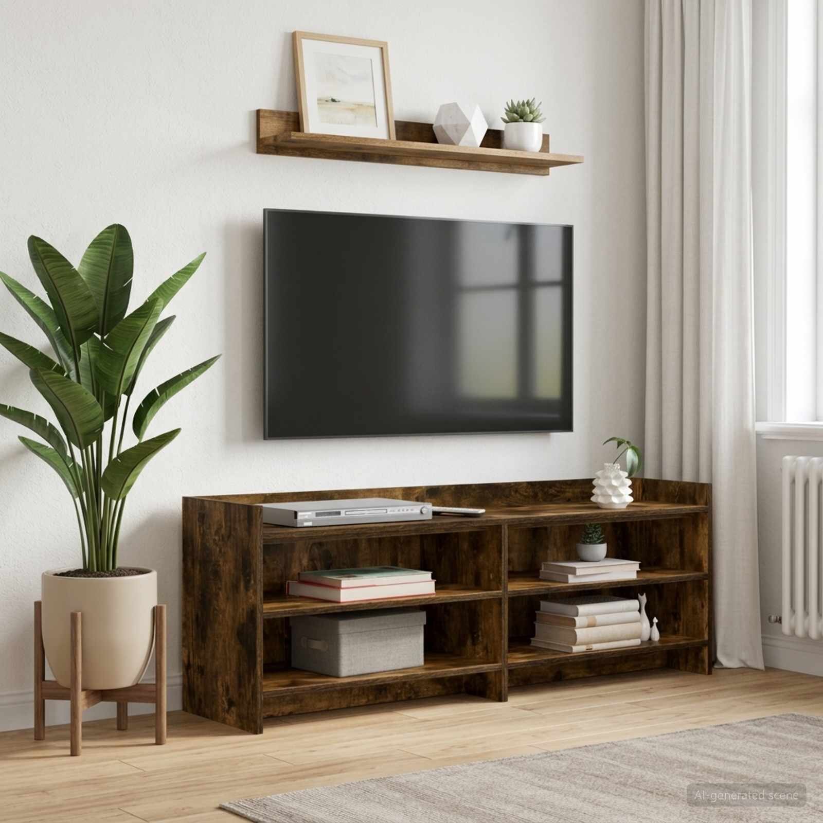 vidaXL ТВ шкаф 135 x 33 x 47 см Опушен дъб Инженерна дървесина