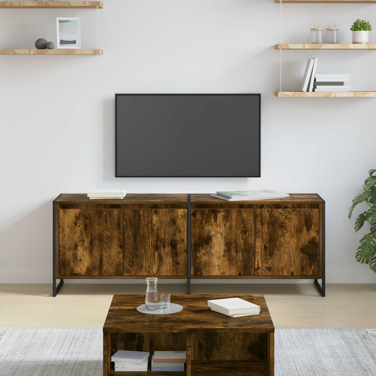 vidaXL ТВ шкаф 140 x 36 x 49.5 см Димящ дъб Инженерна дървесина